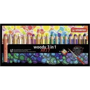 Kredka, linia wodna i pisak woskowy w jednym STABILO woody 3 w 1 ARTY - zestaw 18 szt. + temperówka